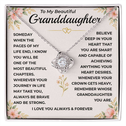 To My Beautiful Granddaughter - "A Chapter I'll Cherish Forever" Love Knot Necklace Gift Set