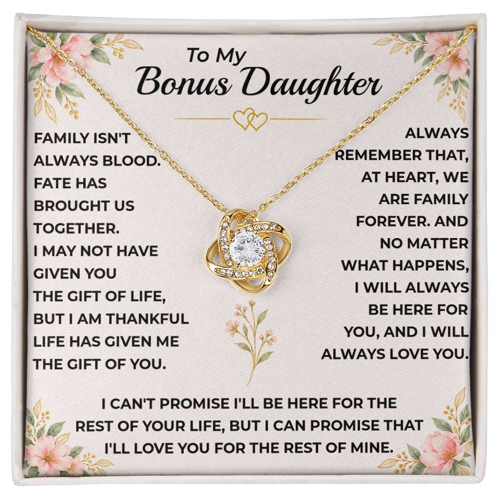To My Bonus Daughter - "My Family Forever" Love Knot Necklace Gift Set
