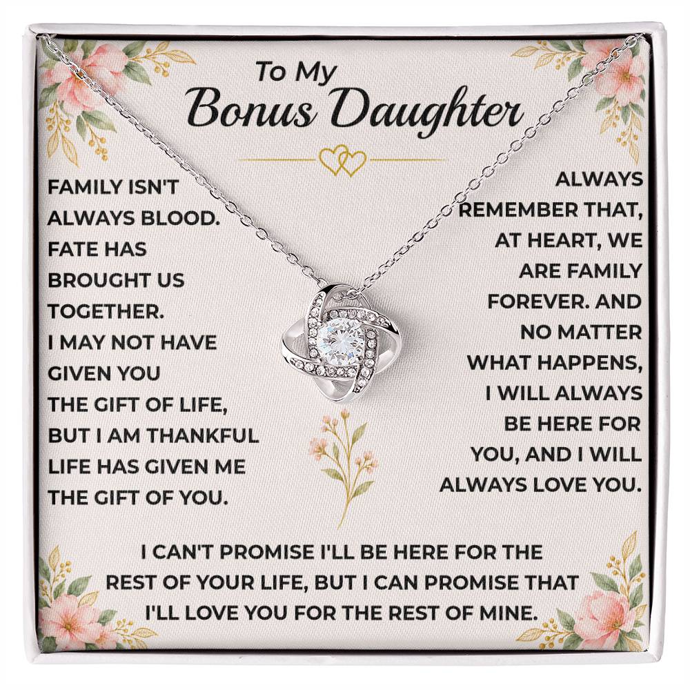 To My Bonus Daughter - "My Family Forever" Love Knot Necklace Gift Set