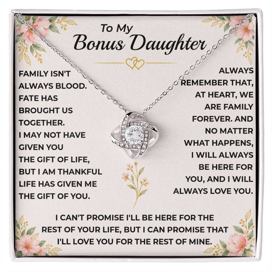 To My Bonus Daughter - "My Family Forever" Love Knot Necklace Gift Set