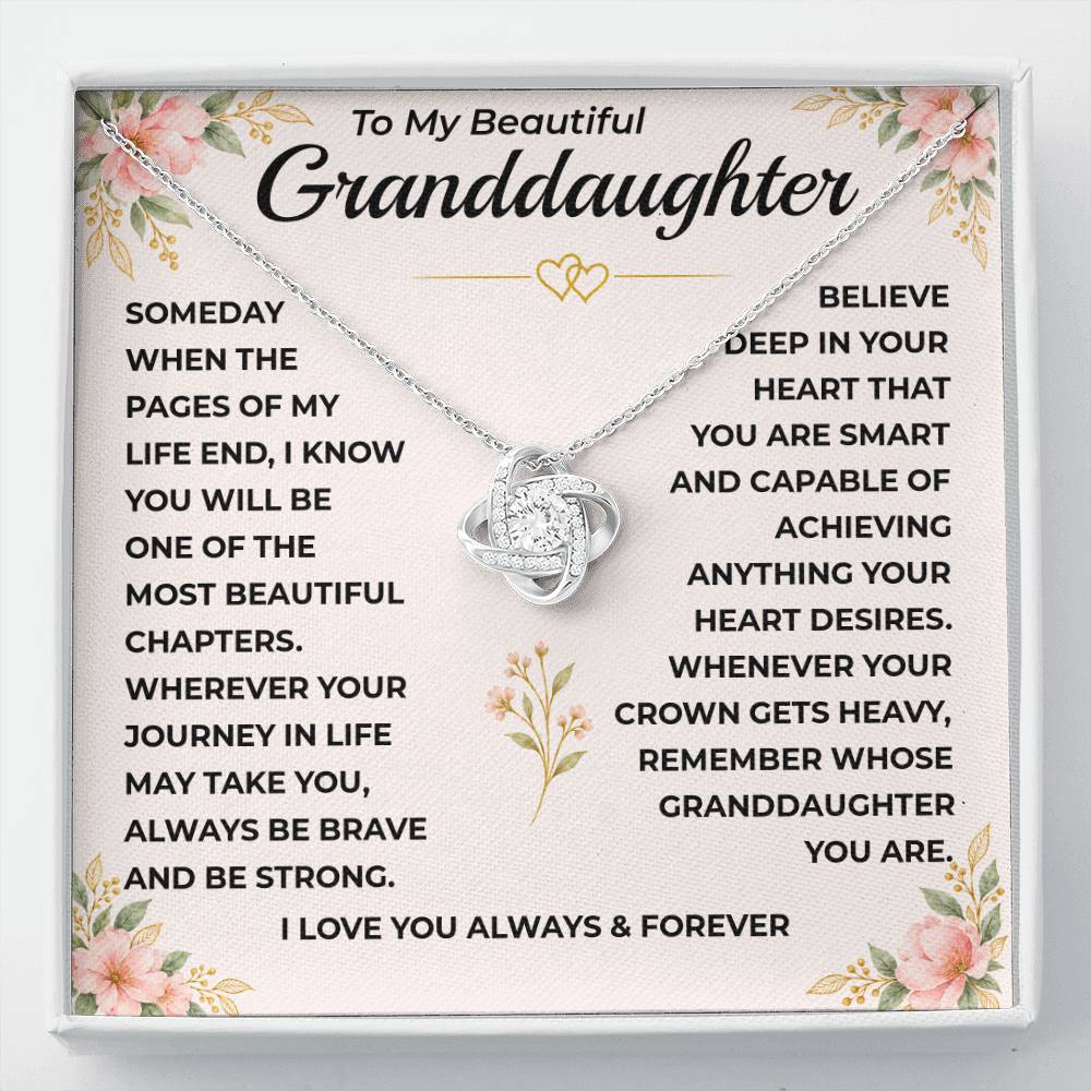 To My Beautiful Granddaughter - "A Chapter I'll Cherish Forever" Love Knot Necklace Gift Set