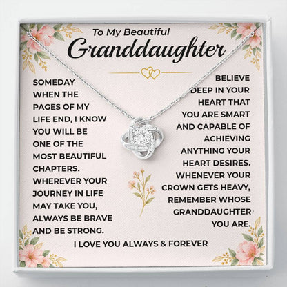 To My Beautiful Granddaughter - "A Chapter I'll Cherish Forever" Love Knot Necklace Gift Set