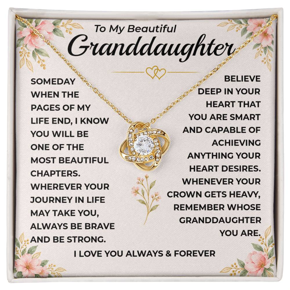 To My Beautiful Granddaughter - "A Chapter I'll Cherish Forever" Love Knot Necklace Gift Set