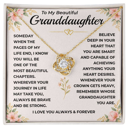 To My Beautiful Granddaughter - "A Chapter I'll Cherish Forever" Love Knot Necklace Gift Set