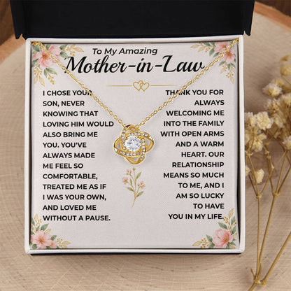 To My Mother-In-Law - "I Am Lucky To Have You" Love Knot Necklace