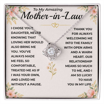 To My Amazing Mother-In-Law - "I Am Lucky To Have You" Love Knot Necklace