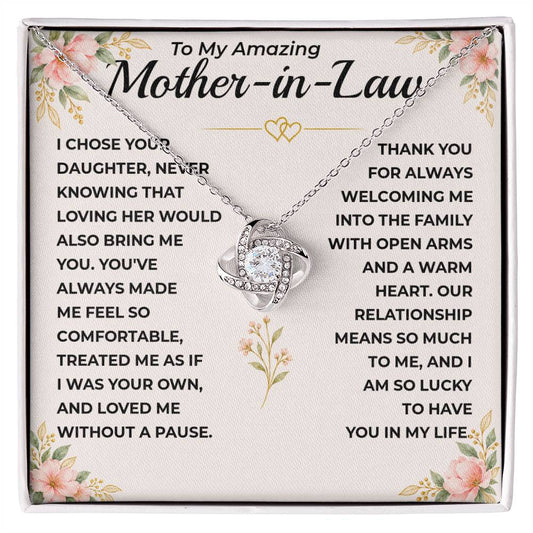 To My Amazing Mother-In-Law - "I Am Lucky To Have You" Love Knot Necklace