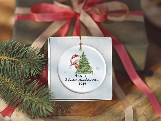 Baby's First Christmas Ornament 2026, Personalized Baby Bear Tree Ceramic Keepsake, Newborn Holiday Gift, Baby's First Christmas Decor