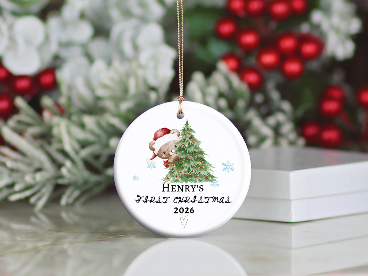 Baby's First Christmas Ornament 2026, Personalized Baby Bear Tree Ceramic Keepsake, Newborn Holiday Gift, Baby's First Christmas Decor