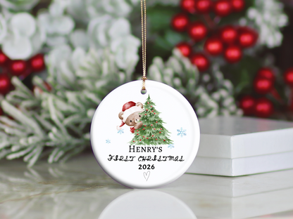 Baby's First Christmas Ornament 2026, Personalized Baby Bear Tree Ceramic Keepsake, Newborn Holiday Gift, Baby's First Christmas Decor