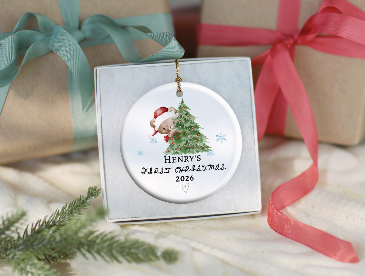 Baby's First Christmas Ornament 2026, Personalized Baby Bear Tree Ceramic Keepsake, Newborn Holiday Gift, Baby's First Christmas Decor