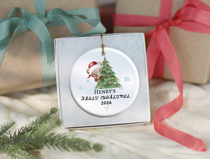 Baby's First Christmas Ornament 2026, Personalized Baby Bear Tree Ceramic Keepsake, Newborn Holiday Gift, Baby's First Christmas Decor