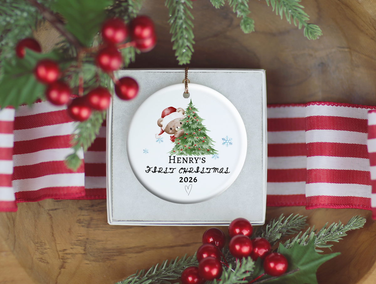 Baby's First Christmas Ornament 2026, Personalized Baby Bear Tree Ceramic Keepsake, Newborn Holiday Gift, Baby's First Christmas Decor