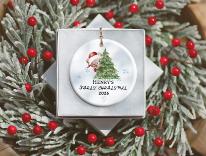 Baby's First Christmas Ornament 2026, Personalized Baby Bear Tree Ceramic Keepsake, Newborn Holiday Gift, Baby's First Christmas Decor