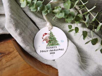 Baby's First Christmas Ornament 2026, Personalized Baby Bear Tree Ceramic Keepsake, Newborn Holiday Gift, Baby's First Christmas Decor