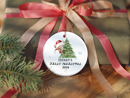 Baby's First Christmas Ornament 2026, Personalized Baby Bear Tree Ceramic Keepsake, Newborn Holiday Gift, Baby's First Christmas Decor