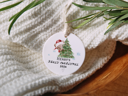 Baby's First Christmas Ornament 2026, Personalized Baby Bear Tree Ceramic Keepsake, Newborn Holiday Gift, Baby's First Christmas Decor