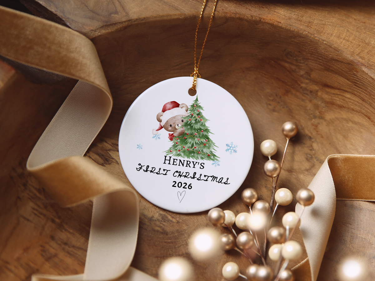 Baby's First Christmas Ornament 2026, Personalized Baby Bear Tree Ceramic Keepsake, Newborn Holiday Gift, Baby's First Christmas Decor
