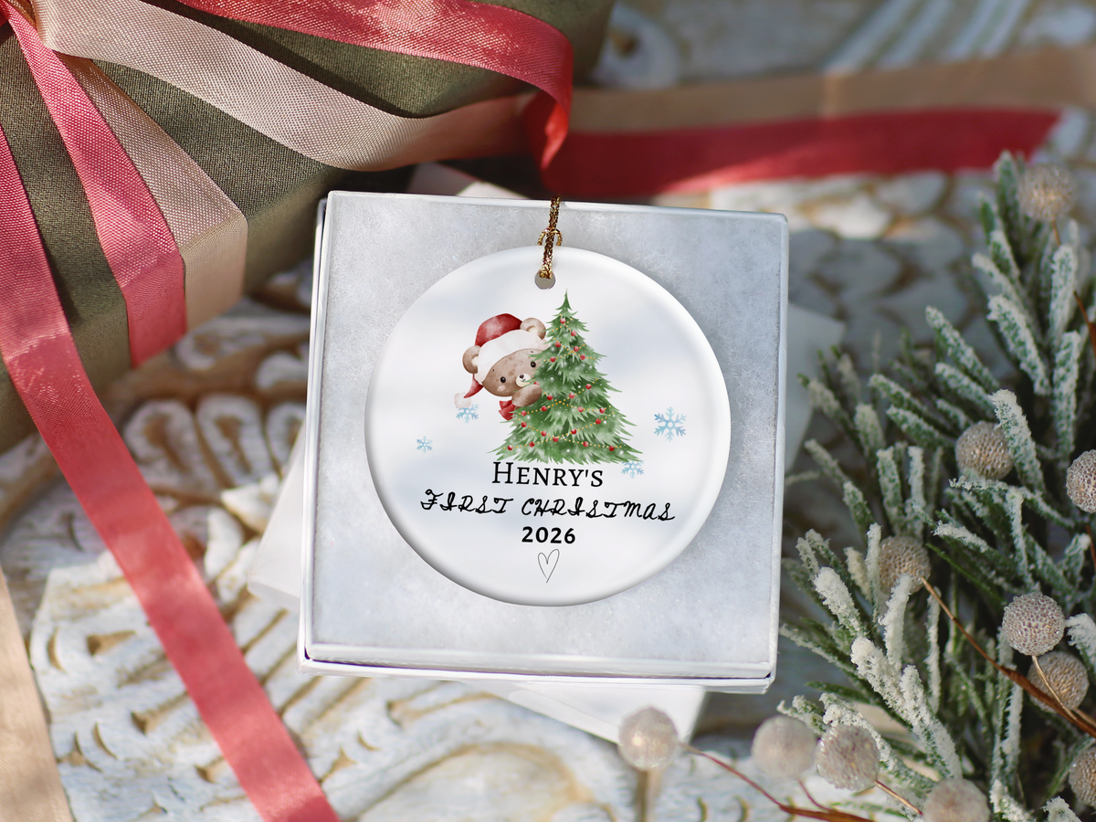 Baby's First Christmas Ornament 2026, Personalized Baby Bear Tree Ceramic Keepsake, Newborn Holiday Gift, Baby's First Christmas Decor
