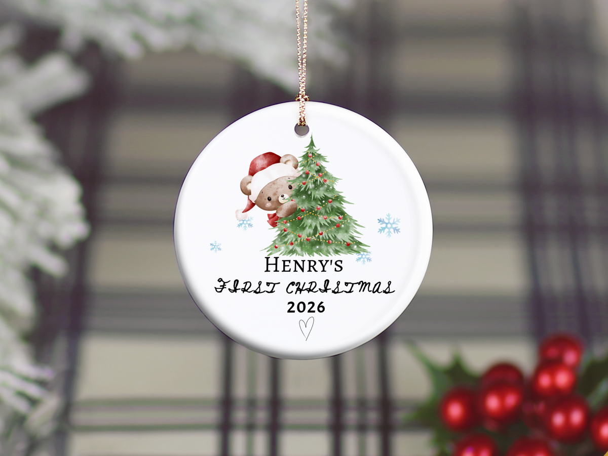 Baby's First Christmas Ornament 2026, Personalized Baby Bear Tree Ceramic Keepsake, Newborn Holiday Gift, Baby's First Christmas Decor