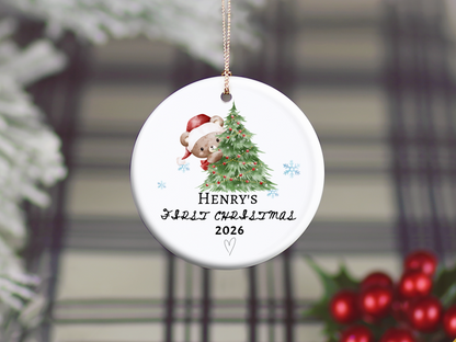 Baby's First Christmas Ornament 2026, Personalized Baby Bear Tree Ceramic Keepsake, Newborn Holiday Gift, Baby's First Christmas Decor