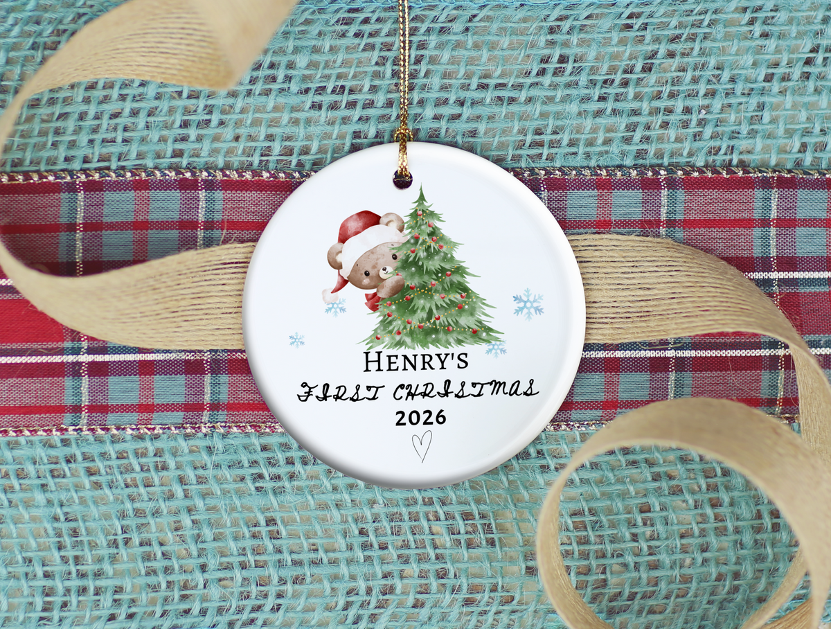 Baby's First Christmas Ornament 2026, Personalized Baby Bear Tree Ceramic Keepsake, Newborn Holiday Gift, Baby's First Christmas Decor