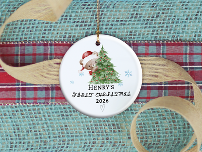 Baby's First Christmas Ornament 2026, Personalized Baby Bear Tree Ceramic Keepsake, Newborn Holiday Gift, Baby's First Christmas Decor