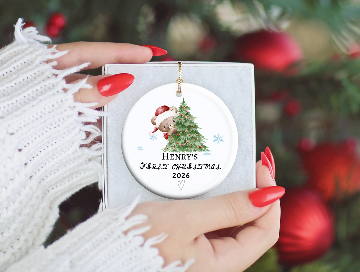 Baby's First Christmas Ornament 2026, Personalized Baby Bear Tree Ceramic Keepsake, Newborn Holiday Gift, Baby's First Christmas Decor