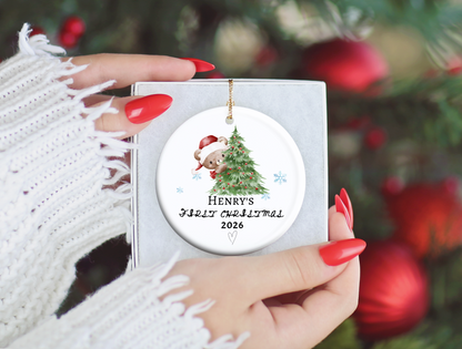 Baby's First Christmas Ornament 2026, Personalized Baby Bear Tree Ceramic Keepsake, Newborn Holiday Gift, Baby's First Christmas Decor