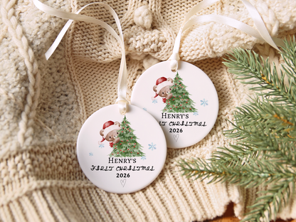 Baby's First Christmas Ornament 2026, Personalized Baby Bear Tree Ceramic Keepsake, Newborn Holiday Gift, Baby's First Christmas Decor