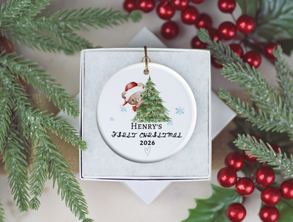 Baby's First Christmas Ornament 2026, Personalized Baby Bear Tree Ceramic Keepsake, Newborn Holiday Gift, Baby's First Christmas Decor