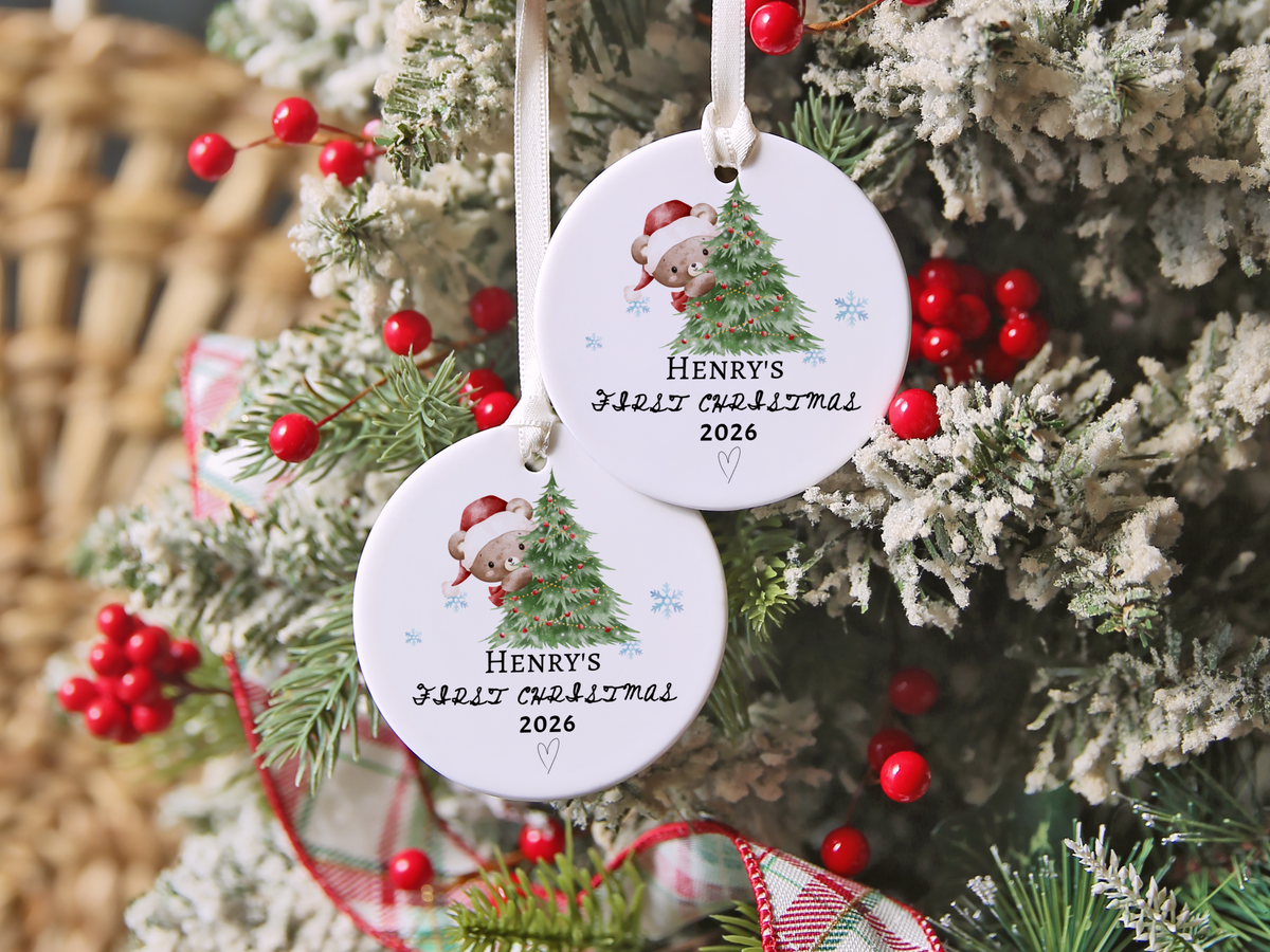 Baby's First Christmas Ornament 2026, Personalized Baby Bear Tree Ceramic Keepsake, Newborn Holiday Gift, Baby's First Christmas Decor