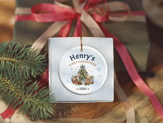 First Christmas Ornament 2026, Baby’s First Christmas Keepsake, Personalized Holiday Tree Decoration, Ceramic Gift Boxed Decor