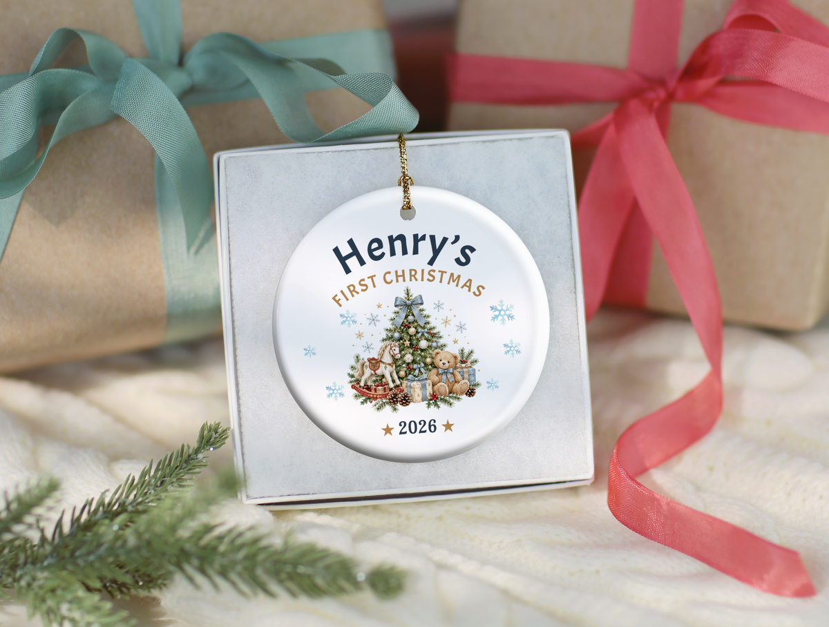 First Christmas Ornament 2026, Baby’s First Christmas Keepsake, Personalized Holiday Tree Decoration, Ceramic Gift Boxed Decor