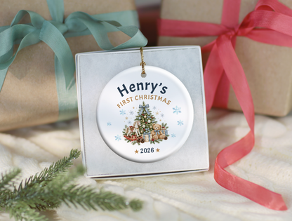 First Christmas Ornament 2026, Baby’s First Christmas Keepsake, Personalized Holiday Tree Decoration, Ceramic Gift Boxed Decor