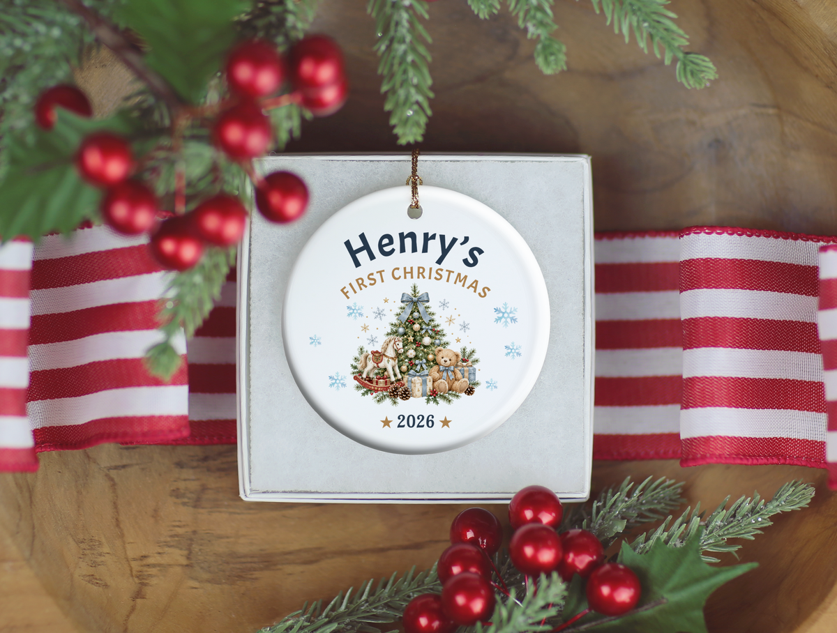 First Christmas Ornament 2026, Baby’s First Christmas Keepsake, Personalized Holiday Tree Decoration, Ceramic Gift Boxed Decor