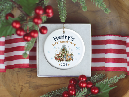 First Christmas Ornament 2026, Baby’s First Christmas Keepsake, Personalized Holiday Tree Decoration, Ceramic Gift Boxed Decor