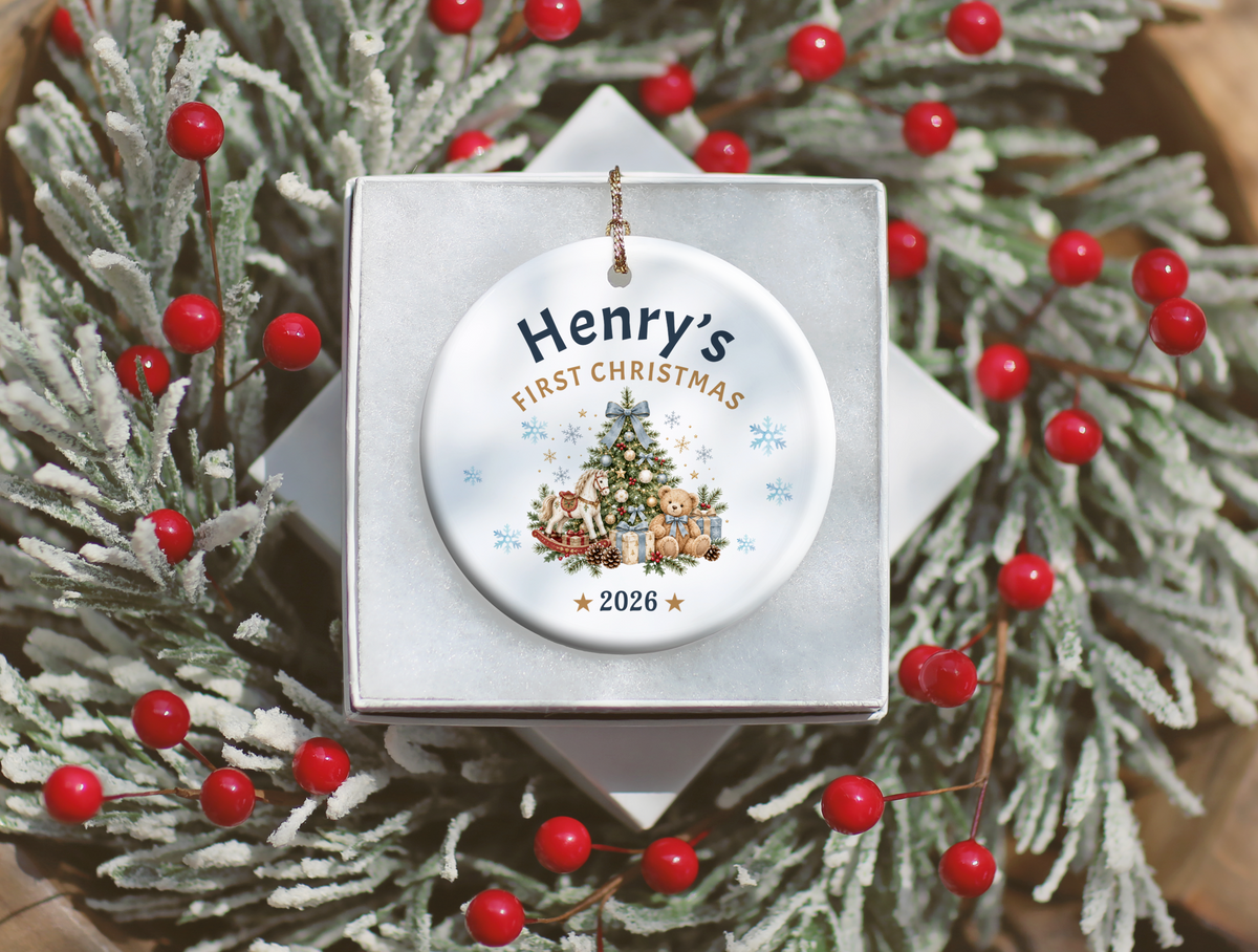 First Christmas Ornament 2026, Baby’s First Christmas Keepsake, Personalized Holiday Tree Decoration, Ceramic Gift Boxed Decor