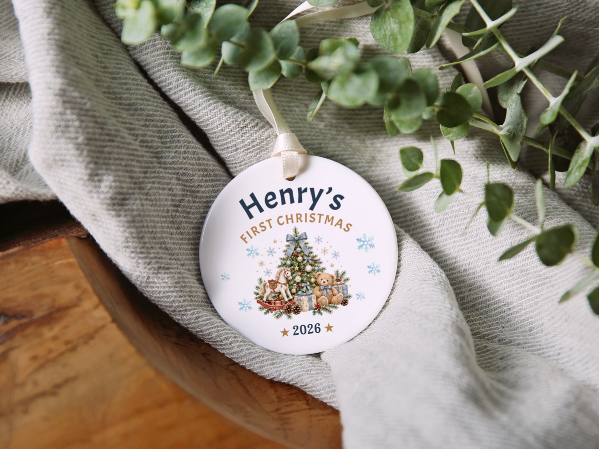 First Christmas Ornament 2026, Baby’s First Christmas Keepsake, Personalized Holiday Tree Decoration, Ceramic Gift Boxed Decor