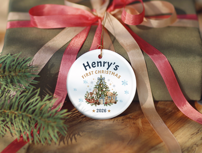 First Christmas Ornament 2026, Baby’s First Christmas Keepsake, Personalized Holiday Tree Decoration, Ceramic Gift Boxed Decor
