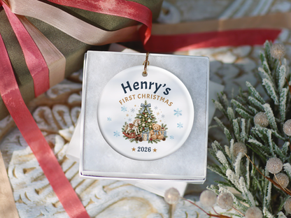 First Christmas Ornament 2026, Baby’s First Christmas Keepsake, Personalized Holiday Tree Decoration, Ceramic Gift Boxed Decor