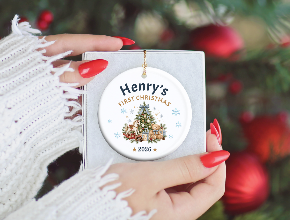 First Christmas Ornament 2026, Baby’s First Christmas Keepsake, Personalized Holiday Tree Decoration, Ceramic Gift Boxed Decor