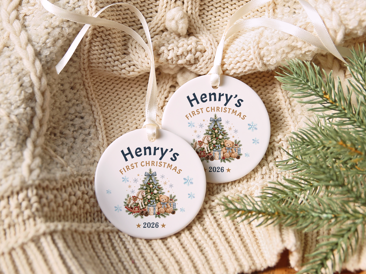 First Christmas Ornament 2026, Baby’s First Christmas Keepsake, Personalized Holiday Tree Decoration, Ceramic Gift Boxed Decor