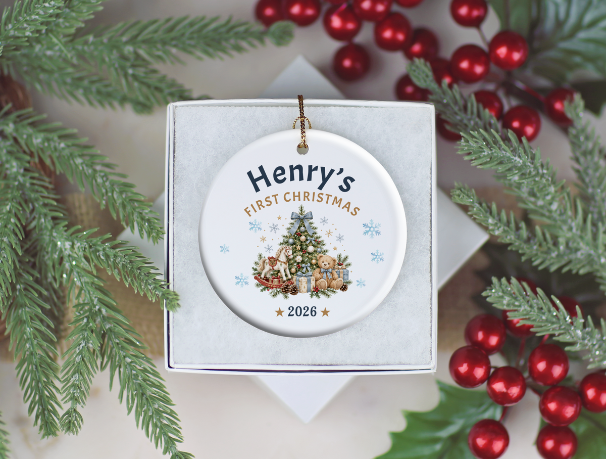 First Christmas Ornament 2026, Baby’s First Christmas Keepsake, Personalized Holiday Tree Decoration, Ceramic Gift Boxed Decor