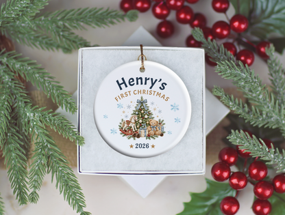 First Christmas Ornament 2026, Baby’s First Christmas Keepsake, Personalized Holiday Tree Decoration, Ceramic Gift Boxed Decor