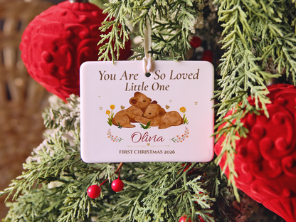 Personalized First Christmas Ornament for Baby Girl, Bear Family Keepsake, Baby’s First Christmas 2026 Nursery Tree Decor Gift for Olivia