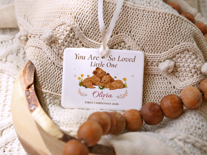 Personalized First Christmas Ornament for Baby Girl, Bear Family Keepsake, Baby’s First Christmas 2026 Nursery Tree Decor Gift for Olivia