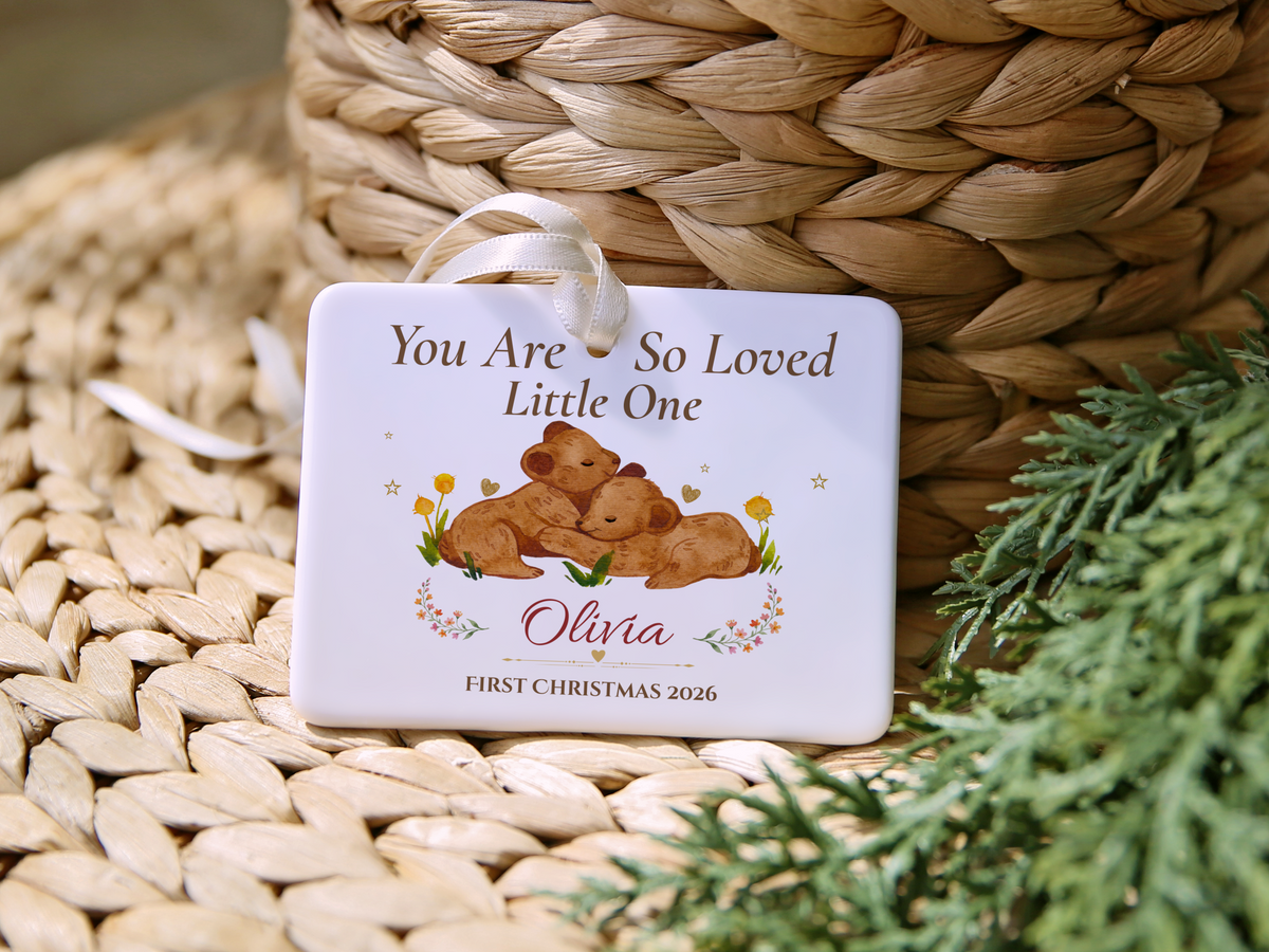 Personalized First Christmas Ornament for Baby Girl, Bear Family Keepsake, Baby’s First Christmas 2026 Nursery Tree Decor Gift for Olivia