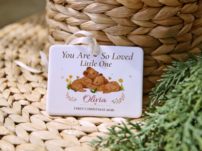Personalized First Christmas Ornament for Baby Girl, Bear Family Keepsake, Baby’s First Christmas 2026 Nursery Tree Decor Gift for Olivia