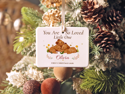Personalized First Christmas Ornament for Baby Girl, Bear Family Keepsake, Baby’s First Christmas 2026 Nursery Tree Decor Gift for Olivia